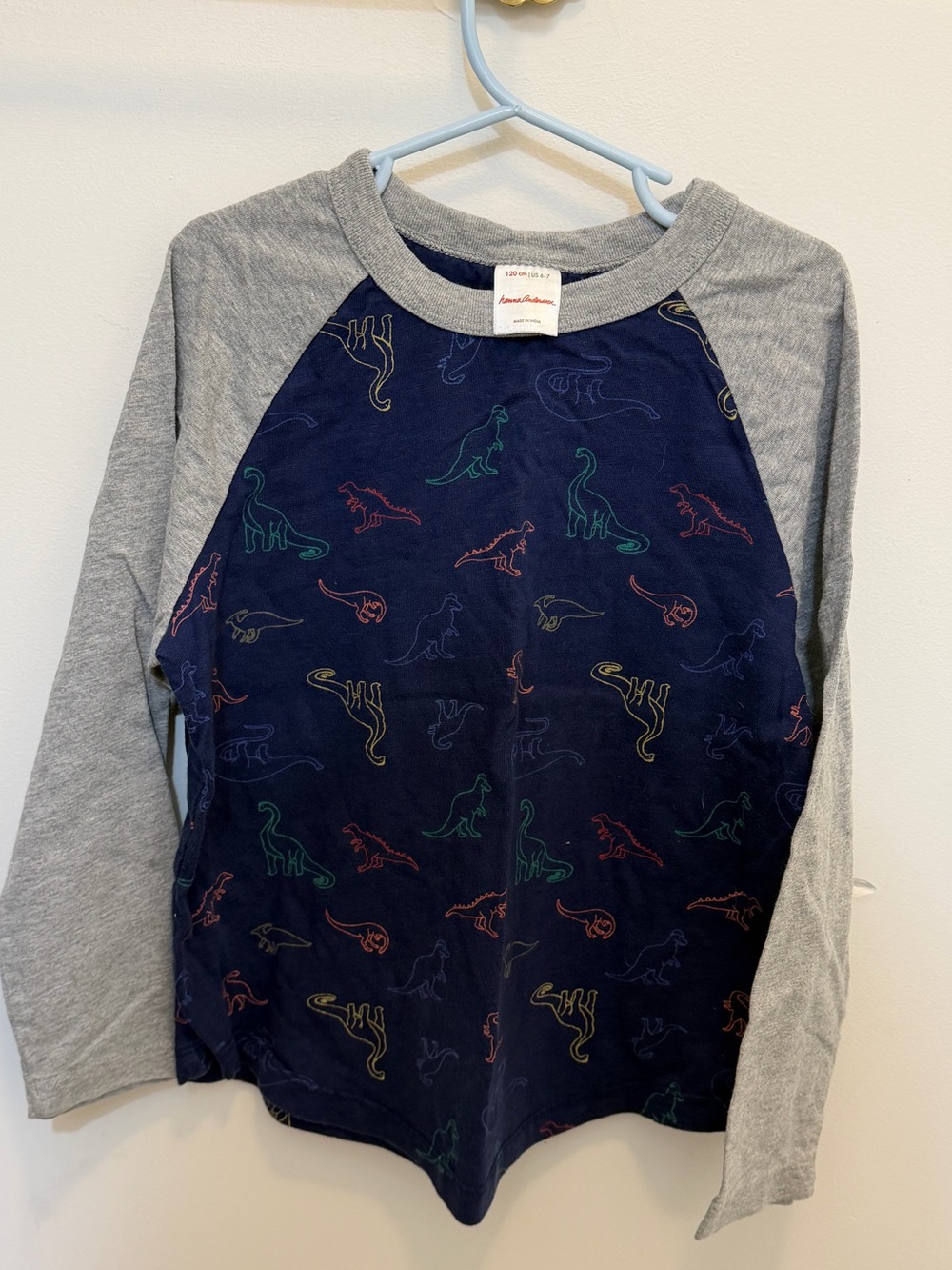 Hanna Andersson Navy & Gray Long-Sleeve Dinosaur Raglan Tee